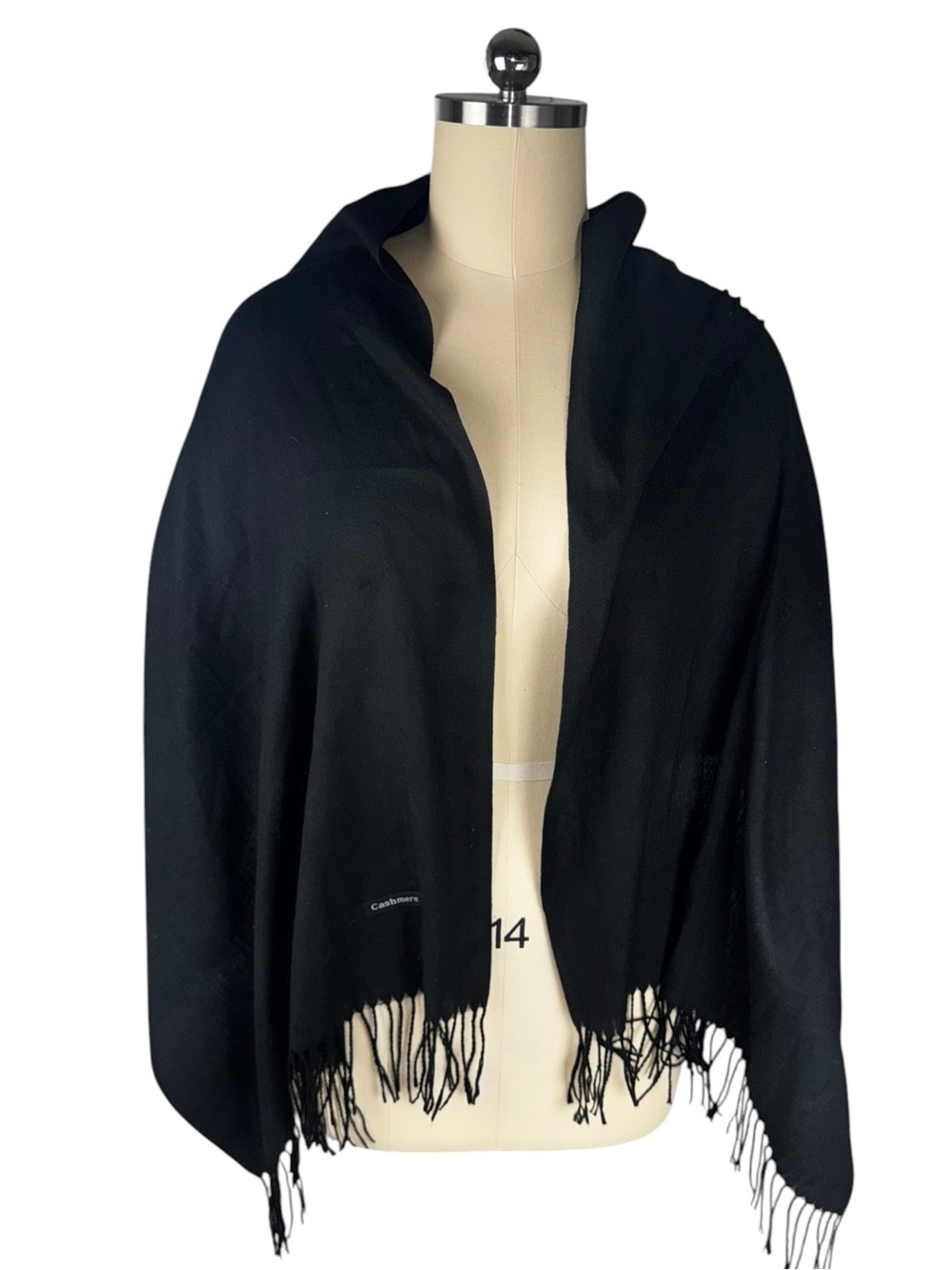 100% Cashmere Oversized Scarf Wrap Black 76x27 Fringe Shawl Flawed Repair
